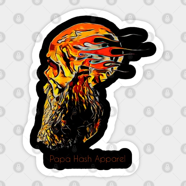 Papa Hash Apparel: head on fire Sticker by Papa Hash's House of Art